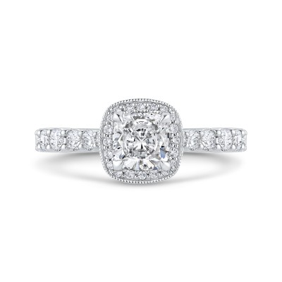 14K White Gold Cushion Diamond Halo Engagement Ring (Semi-Mount)