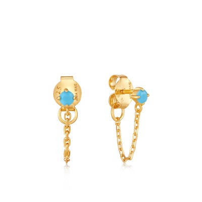 GOLD TURQUOISE CHAIN DROP STUD EARRINGS
