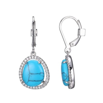 Lady's Silver Polished Sterling Silver Turquoise Earrings