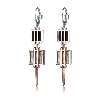 Lady's Two-Tone Polished Sterling Silver Leverback Earrings