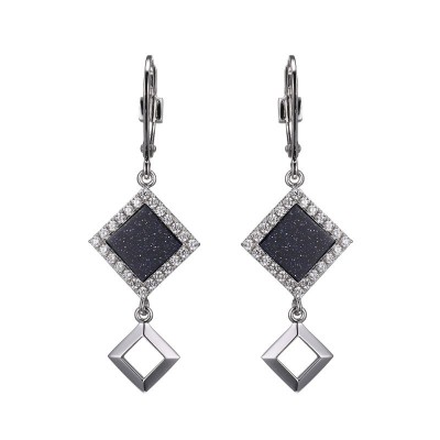 Lady's Silver Polished Sterling Silver Blue Gold Stone Earrings