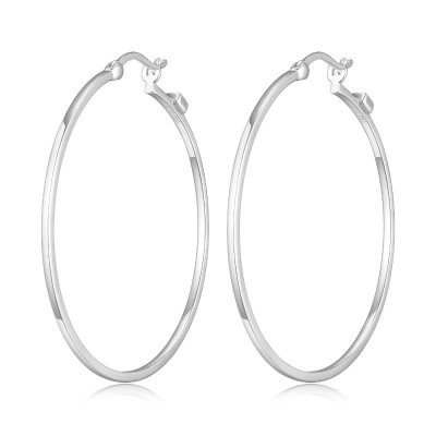 Lady's Silver Polished Sterling Silver Hoops Earrings