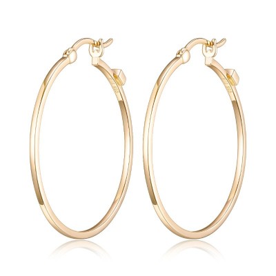 Lady's Yellow Polished Sterling Silver Hoops Earrings