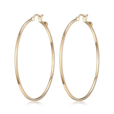 Lady's Yellow Polished Sterling Silver Hoops Earrings