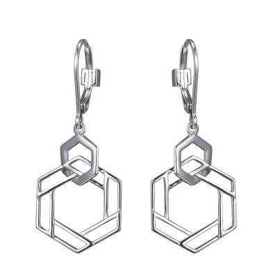 Silver Polished Silver Intertwined Hexgon Dangle Earrings