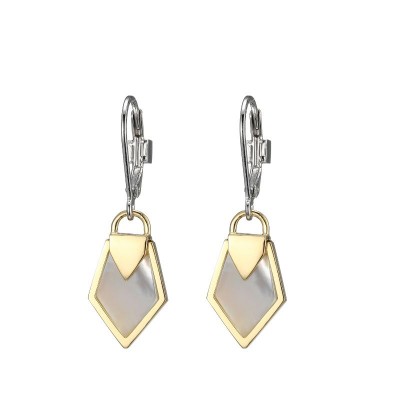 Lady's Two-Tone Polished Sterling Silver Mother Of Pearl Leverback Back Earrings