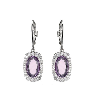 Lady's Silver Polished Sterling Silver Amethyst Earrings