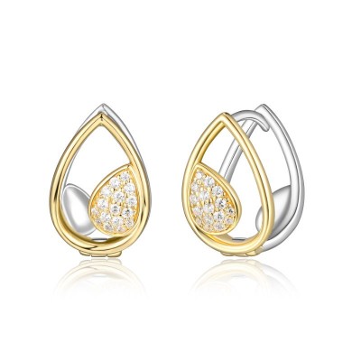 Lady's Two-Tone Polished Silver Huggies Earrings