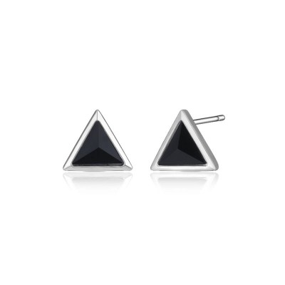 Lady's Sterling Silver Black Agate Stud Earrings