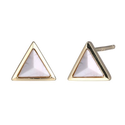 Lady's Yellow Polish Silver Howlite Studs Earrings