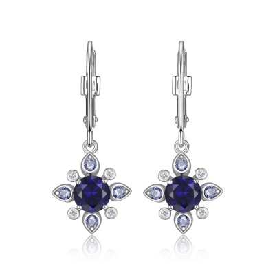 Lady's Silver Polished Sterling Silver Leverback Flower Earrings