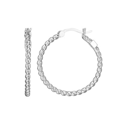 Lady's White Sterling Silver Twisted Hoops Earrings