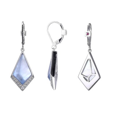 Lady's White Sterling Silver Dangles  Mop Earrings