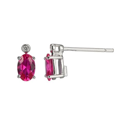 White Sterling Silver Lab Ruby & Diamond Earrings