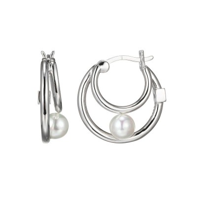 Two Tone Sterling Silver Hoops Earrings