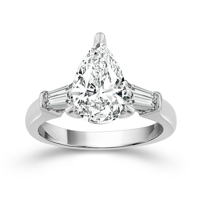 14K White Gold 3 Stone Engagement Ring