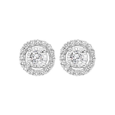 Tru Reflection Halo Diamond Stud Earrings