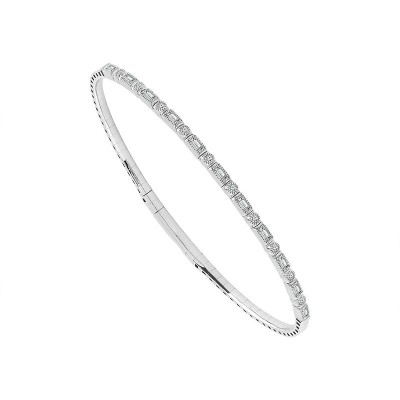 14K White Gold Baguette & Round Diamond Bangle