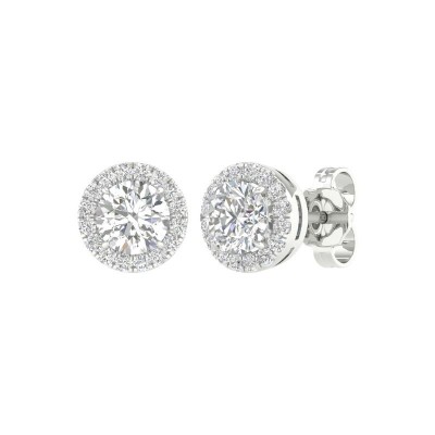 14KW Round Halo Earrings