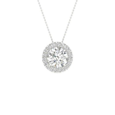 14KW Round Halo Pendant