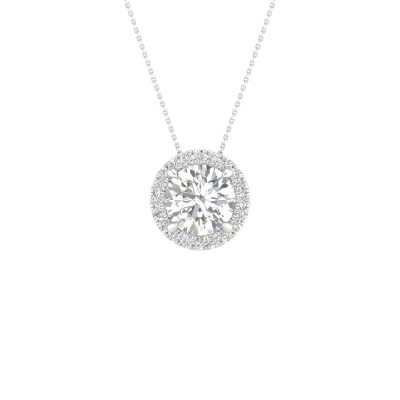 14KW Round Halo Pendant