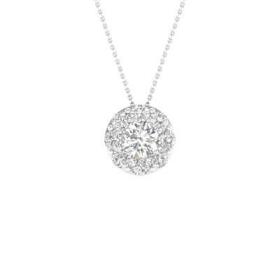 14KW Round Halo Pendant