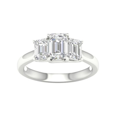 14KW Emerald Cut 3 Stone Ring