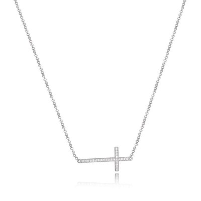 Sterling Silver CZ Cross Necklace 16