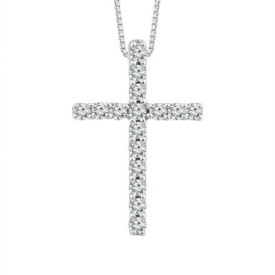 14K White Gold Cross Pendant 0.10Tw