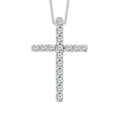 14K White Gold Cross Pendant 0.10Tw