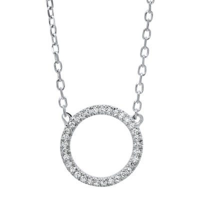 14K White Gold Diamond Circle Outline Pendant