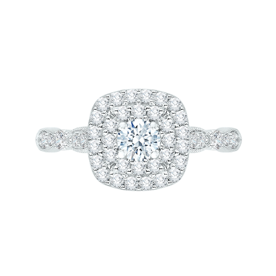 14Kt White Gold Round Diamond Double Halo Engagement Ring, .77 CTTW