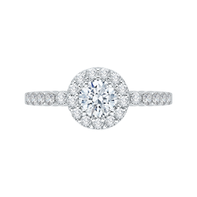 Round Cut Diamond Halo Engagement Ring with 14K White Gold (Semi-Mount)