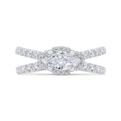 14K White Gold Marquise Diamond Engagement Ring with Split Shank (Semi-Mount)