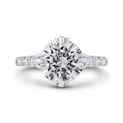 14K White Gold Round Cut Diamond Engagement Ring (Semi-Mount)