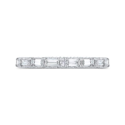 18K White Gold Baguette and Round Diamond Wedding Band