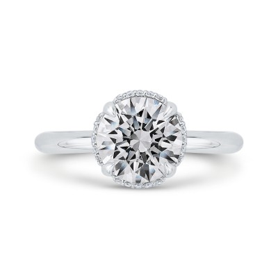 18K White Gold Round Halo Diamond Engagement Ring (Semi-Mount)