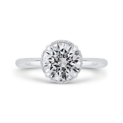 18K White Gold Round Halo Diamond Engagement Ring  (Semi-Mount)