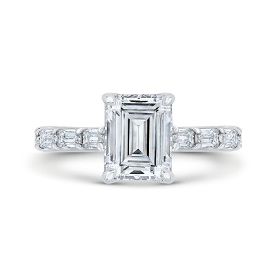 18K White Gold Baguette Diamond Engagement Ring with Round Shank (Semi-Mount)