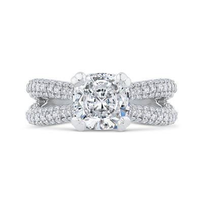 18K White Gold Cushion Cut Diamond Engagement Ringwith Split Shank (Semi-Mount)