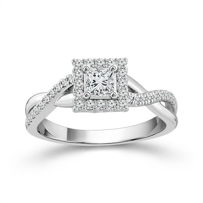 14K White Gold Twisted Shank Engagement Ring