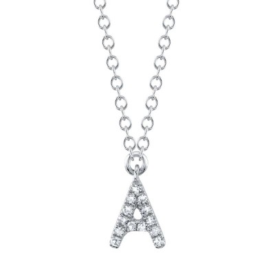 0.04Ct 14K W/G Diamond Necklace - Initial A