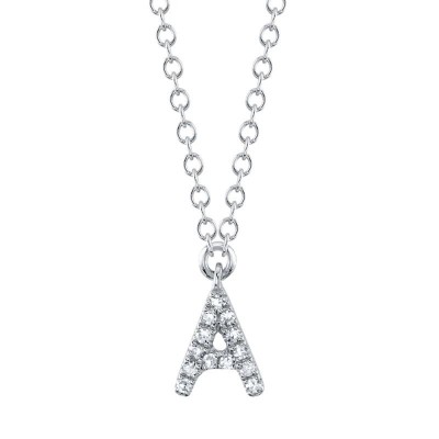 0.04Ct 14K W/G Diamond Necklace - Initial A