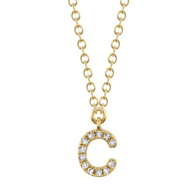 0.04Ct 14K Y/G Diamond Necklace - Initial C