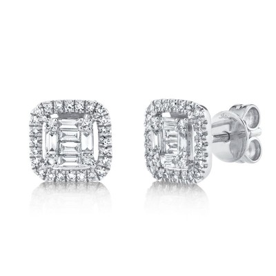 0.43Ct 14K W/G Diamond Baguette Stud Earrings