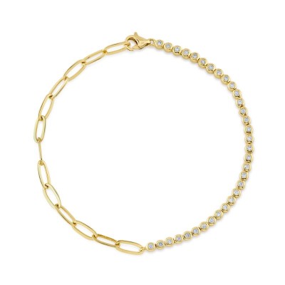 0.31Ct 14K Y/G Diamond Bezel Paper Clip Link Bracelet