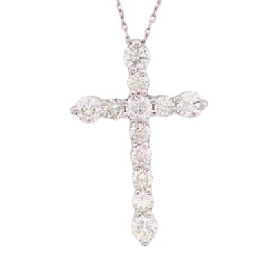 14K White Diamond Cross Pendant