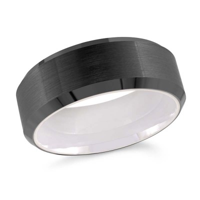 Black Satin/Polished Tungsten Carbide Wedding Band