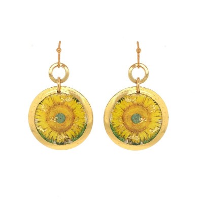 Sunflower Dangle Disc Earrings