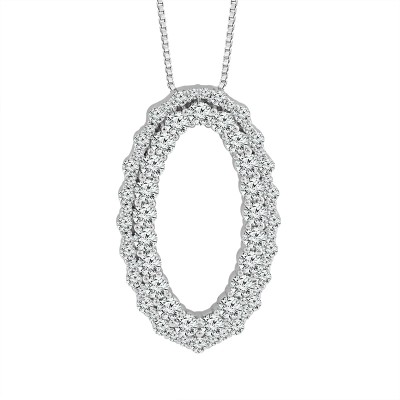 14K White Gold Diamond Oval Slide Pendant